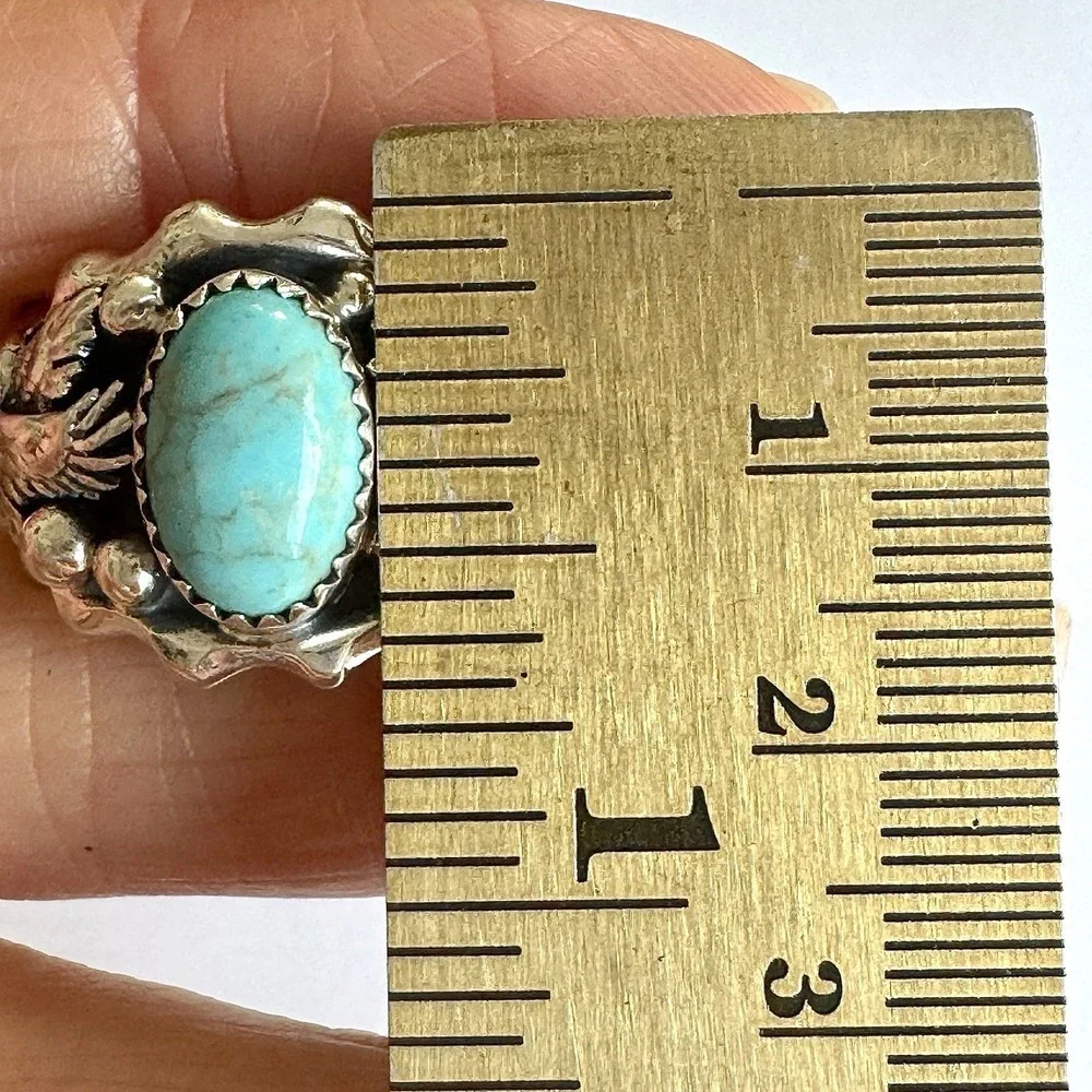 Navajo Eagle Mens Band Sz 13 Ring Turquoise Sterling Morgan Native American